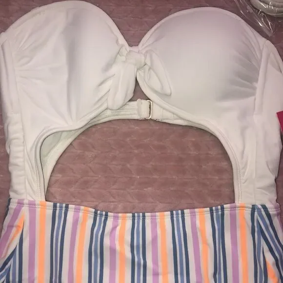 Xhilaration One Piece Monokini Striped Swimsuit - Picture 2 of 6